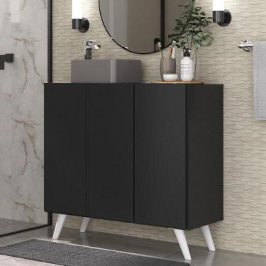 Imagem de Gabinete Banheiro 3 Portas Retrô 90Cm Mp5030 Preto/Branco - MULTIMOVEI