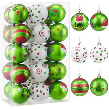 Imagem de Conjunto de 30 bolas de enfeites de Natal, decorações de árvore inquebráveis de 6 cm, bolas de glitter vermelhas verdes e brancas com cordas para pendurar, enfeites de bolas de Natal para festas de