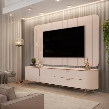 Imagem de Painel com Bancada 241cm Avatar para TV Até 75 com LED e Detalhes Dourados Off White G18 - Gran Belo