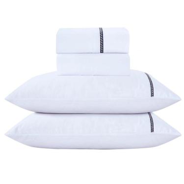 Imagem de Jogo De Cama Lençol Casal Veraneio Percal 300 Fios 4 Peças - Branco - 100% Poliéster