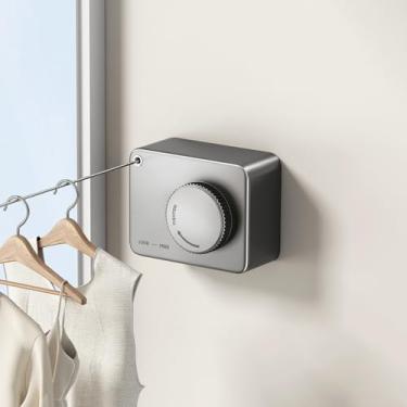 Imagem de Varal Retratil de Parede Aço Inoxidável Corda Varal de Roupa Ajustável Até 4.2 m Varal Retratil de Parede Recolhível À Prova D'água e Antiferrugem Cinza
