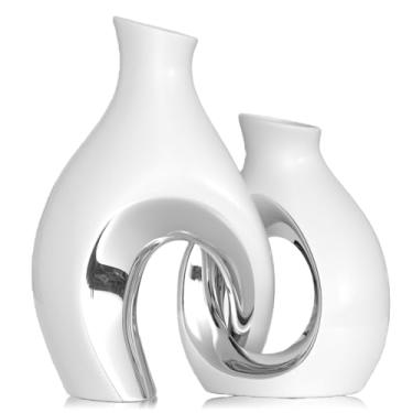 Imagem de Conjunto de 2 vasos de cerâmica vazados, nórdico, moderno, boêmio, decorativo, estético, para decoração de casa, decoração de mesa de centro minimalista, casamento, sala de estar, estante de livros