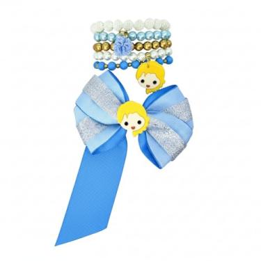 Imagem de Kit Pulseira Laço Infantil Luxo Princesas Presente Crianças (Azul Claro)