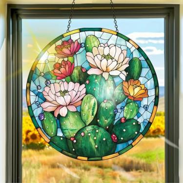 Imagem de Acrílico colorido, apanhador de sol, decoração de janela suspensa de cacto, arte de parede de arco-íris, para quarto, varanda, interior e exterior, jardim, enfeites de Natal, decoração 19 x 19 cm hh45