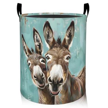 Imagem de ainori Cesto de roupa suja engraçado de burro, pano Oxford, caprichoso, roupa suja, cesto dobrável para decoração de quarto, presente de animais de fazenda, organizador de brinquedos de 40 x 40 cm
