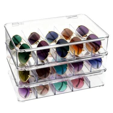 Imagem de LEFLCRE Organizador de óculos de sol, estojo de plástico empilhável para vários óculos, óculos de sol e suporte de óculos de leitura, Transparente., tamanho �nico
