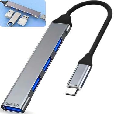Imagem de Hub USB-C 3.0 Extensor Adaptador com 4 Portas até 5 Gbps - para HD Externo, Pen Drive, Impressora, Teclado e Mouse - Compatível com Dock Station, Notebook e Computador - Acabamento em Alumínio (USB-C)