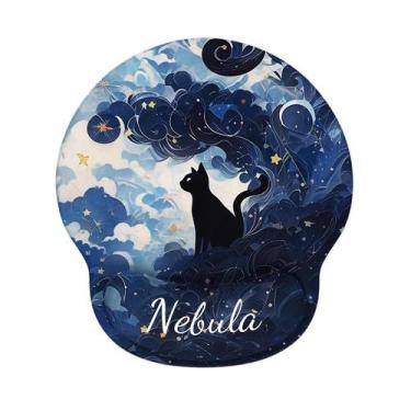 Imagem de Mouse pad de suporte de pulso Nebula Design com gato preto 188 x 227 m
