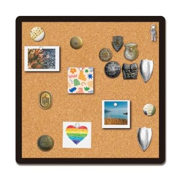 Imagem de CRASPIRE Quadro de avisos quadrado emoldurado 23 x 20 cm montado na parede para exibição de pinos de cortiça, crachá, tachinha decorativa de madeira, broche de memória, alfinetes de lapela, suporte de