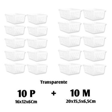 Imagem de Kit 20 Cestos Organizador 10 M + 10 Pequeno Transparente - 123 Organiz