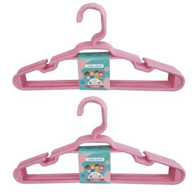 Imagem de Kit 10 Cabides Infantil Rosa Plástico  Reforçado 28x14cm - Trioplast