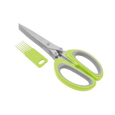 Imagem de Tesoura 5 Lâminas p/Cozinha e Culinária para Alimentos Temperos e Ervas Aço Inox(Verde)