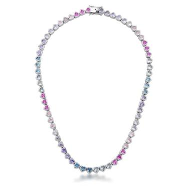 Imagem de Colar Riviera Coração Pedras Zircônias Fecho Gaveta Colorida