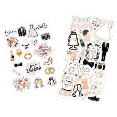 Imagem de Adesivos de scrapbook de casamento - adesivos de casamento para álbuns, artesanato nupcial, fotos de noivado - Conjunto de folhas de adesivos românticos para scrapbook e aglomerado - 2 itens