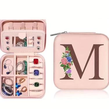 Imagem de Caixa de joias personalizada – uma caixa de armazenamento portátil para anéis, brincos e colares de viagem, com padrões florais, tornando-a um presente para vários feriados, como o Natal (rosa 4 x 4 x
