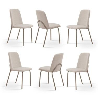 Imagem de Kit 6 Cadeiras de Jantar Aço e Linho California Champagne / Bege