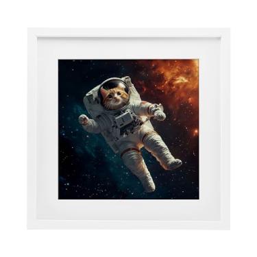 Imagem de Stupell Industries Impressão emoldurada branca de astronauta gato interestelar sob vidro, design de Jim Baldwin, 40,6 x 40,6 cm