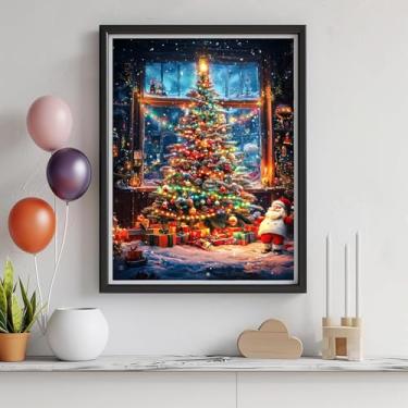 Imagem de Kits de arte de diamante 5D para adultos - kits de pintura de diamante de Natal DIY, broca redonda completa - artesanato de ponto cruz bordado de cristal para decoração de parede, presentes de Natal