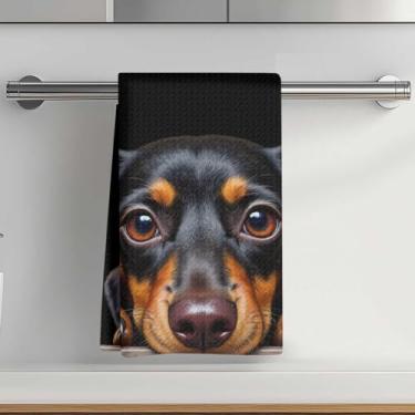 Imagem de Toalhas de cozinha com estampa de dachshund fofas 35 x 61 cm, toalha de prato decorativa de microfibra absorvente, toalhas de mão de waffle para cozinha, casa, banheiro, presentes para amantes de cães