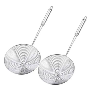 Imagem de 2X Kit 2 Escumadeira Fritadeira De Inox Redonda Para Fritura