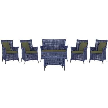 Imagem de Jogo Sofá 4 Poltronas E Mesa Igapó Preta E13 Trama  Azul