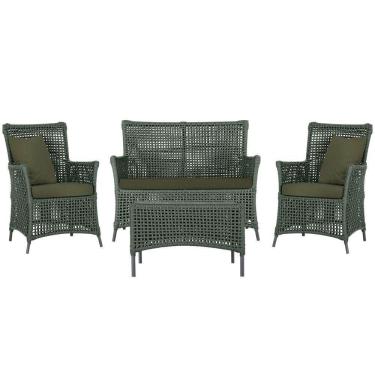 Imagem de Jogo Sofá 2 Poltronas E Mesa Igapó Preta E13 Trama Original Verde