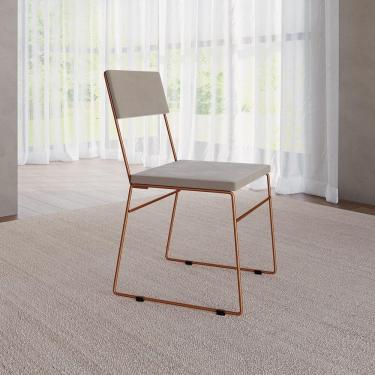 Imagem de Cadeira De Jantar Estofada Málaga Base Cobre Veludo Bege - Bege