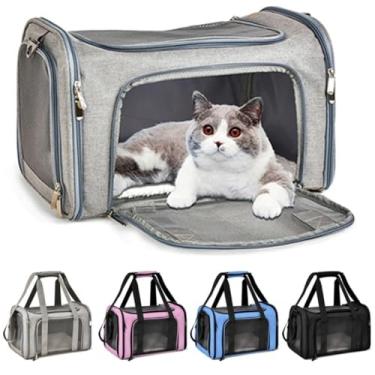Imagem de Bolsa Pet Transporte 40x25x25 8 kg Dobrável Lados Ventilados Cães Gatos Pequeno Médio Porte Impermeável Alças Reforçadas Tela Respirável Viagem Avião Carro Confortável Compacta (Cinza)
