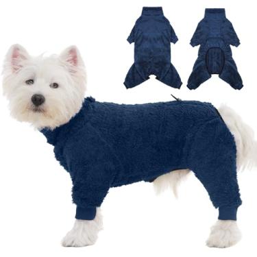 Imagem de ROZKITCH Casacos para cães pequenos, macacão de lã quente, roupa de corpo inteiro, pijama de inverno para cães, macacão de neve de quatro pernas azul P