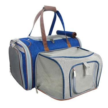 Imagem de do Sr. Amendoim expansível Airline Aprovado macia Sided Pet Carrier, Low Profile Série Ouro Tote, marca premium de travamento automático zíperes, Plush Faux velo cama com um robusto madeira compensada Base (Deja azul)