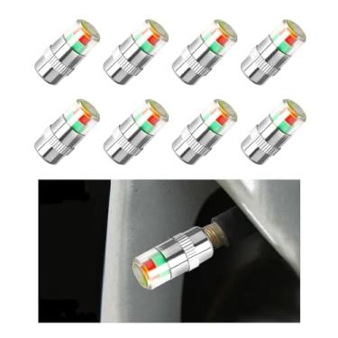 Imagem de MUQIDA 8 peças de tampas de haste de válvula de monitor de pressão de pneu, 2,4 bar 36 PSI indicador do sensor de pressão do pneu, 3 cores alerta ocular tampa da haste da válvula de monitoramento de
