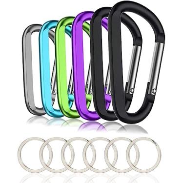 Imagem de 6 peças de mosquetão, mosquetões resistentes em forma de anel D, gancho para chaveiro, multiuso para acampamento, caminhada, mochila ou outras atividades ao ar livre, multicolorido