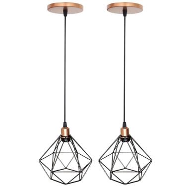 Imagem de 2 Pendente Aramado Diamante Luminária Lustre Luxo Pequeno Teto Retrô Agp Ilumini Industrial