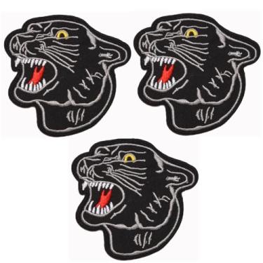 Imagem de 3 peças bordadas Pantera Negra rugindo costurar em ferro no tecido remendos de reparo