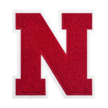 Imagem de 1 peça de patch vermelho de 11,4 cm de ferro em chenille com borda branca – Remendos do alfabeto para roupas, jaquetas, mochilas, chapéus para decoração personalizada, nome personalizado e artesanato