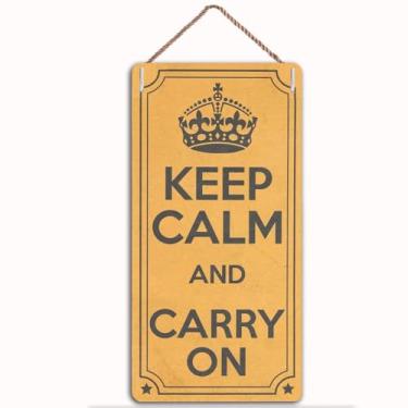 Imagem de Keep Calm and Carry On Placa de madeira motivacional citação decoração para sala de estar, quarto, escritório, escritório em casa, sala de estudo, entrada 30,5 x 15,2 cm (hj202D)