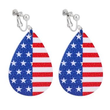 Imagem de Brincos com clipe de bandeira americana, não perfurados, coração com contas, com pingente de bandeira de estrela, brincos patrióticos para mulheres, feitos à mão, Dia da Independência, 4 de julho