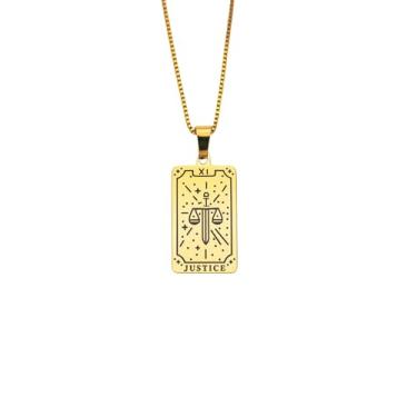 Imagem de Luva Jewelry Colar feminino com cartão de tarô - pingente espiritual banhado a ouro 18K - impermeável antimanchas - colar de astrologia - presente místico de Natal, Small, Aço inoxidável, Sem Pedra