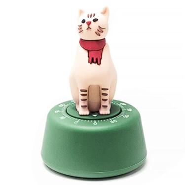 Imagem de Temporizador mecânico em forma de gato, bonito temporizador de corda de borracha de 60 minutos com base antiderrapante, decoração de mesa para estudo, despertador de cozinha e cozinha (azul)