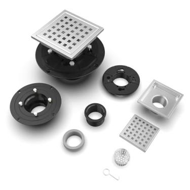 Imagem de Dreno de piso de chuveiro quadrado de 10 cm com grade de padrão removível SUS 304 ralo de aço inoxidável para banheiro, piscina, varanda, cozinha etc. (Níquel escovado)