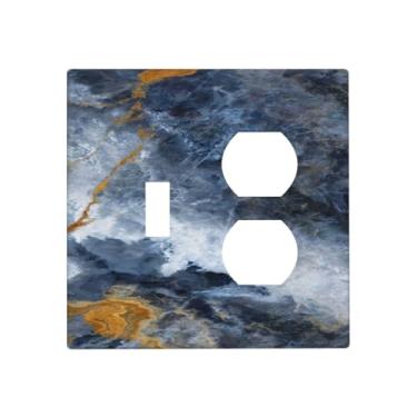 Imagem de Vghoko Capas de tomada decorativas douradas azul escuro dourado marrom neblina mármore 2 gang duplex luz interruptor placa de parede plug placas de interruptor capas para decoração de banheiro