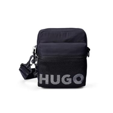 Imagem de HUGO Bolsa tiracolo pequena com logotipo de malha, Groselha preta, One Size