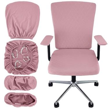 Imagem de VZLQZJMKY Conjunto de 4 capas de cadeira de escritório com 4 alças extra elásticas universais protetoras para cadeira de escritório capa extensível para cadeira de escritório, apoio de braço, encosto
