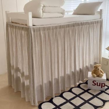 Imagem de Saia para cama de dormitório xadrez caramelo com babados Twin GG 91 cm de caimento, Taupe extra longa envolvente em torno de babados elásticos, lavável na máquina, saia de cama xadrez para dormitório