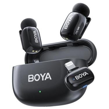 Imagem de BOYA Mini 2 microfones de lapela sem fio com cancelamento de ruído AI, controle de aplicativo, capa de carregamento de bateria 30H – para iPhone, vídeo, podcasts, vlogging, TikTok, YouTube