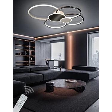 Imagem de Luminária de teto moderna LED dimerizável para sala de estar com controle remoto, cúpula de acrílico em formato de anel, lustre para sala de estar, luminária de teto para escritório (preta,
