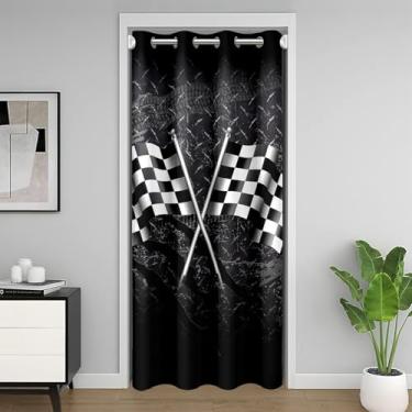 Imagem de Manfei Cortinas de porta de bandeira de corrida para privacidade de entrada, bandeiras quadriculadas modernas, cortina de cobertura de porta de armário de jogos radicais, cortina divisória de sala de
