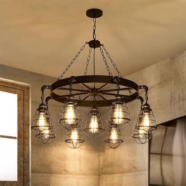 Imagem de Luminária pendente vintage industrial com LED, estilo americano, ideal para sala de estar, restaurante, quarto, casa de campo, loft, loja de roupas, café, bar, casa de família (9 lâmpadas).