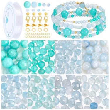 Imagem de PH PandaHall Kits de fabricação de pulseiras faça você mesmo, contas de pedras preciosas azuis para pulseiras, kit de fabricação de pulseiras da amizade, kit de fabricação de joias para artesanato