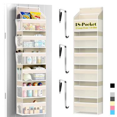 Imagem de PAULONE 1 organizador resistente sobre a porta, 6 grandes + 12 bolsos de malha com capacidade de 40 kg, armazenamento suspenso para sapatos, brinquedos, quarto e armário - branco